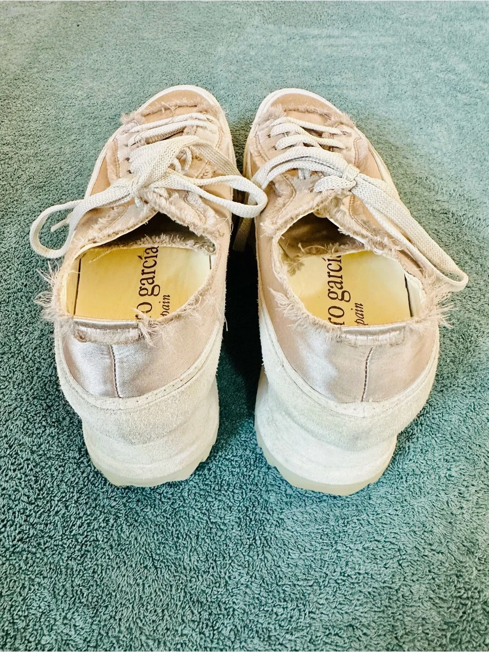 Pedro Garcia Frayed Satin Platform Sneakers Beige Cream Spain EU 39.5